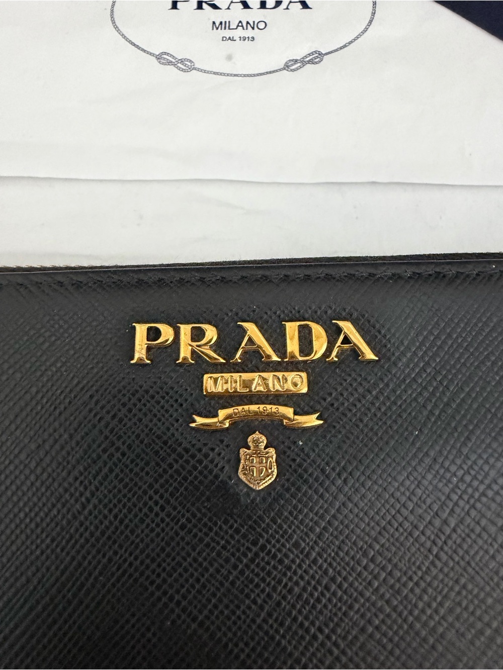 Prada Black Saffiano Zip Wallet with Gold Logo - Picture 2 of 9